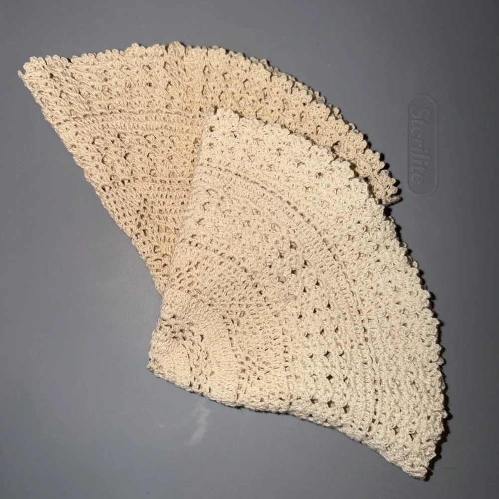Vintage Hand Crochet Doily Ecru Cotton Lace Round 12/13 In Grandmacore Cottage